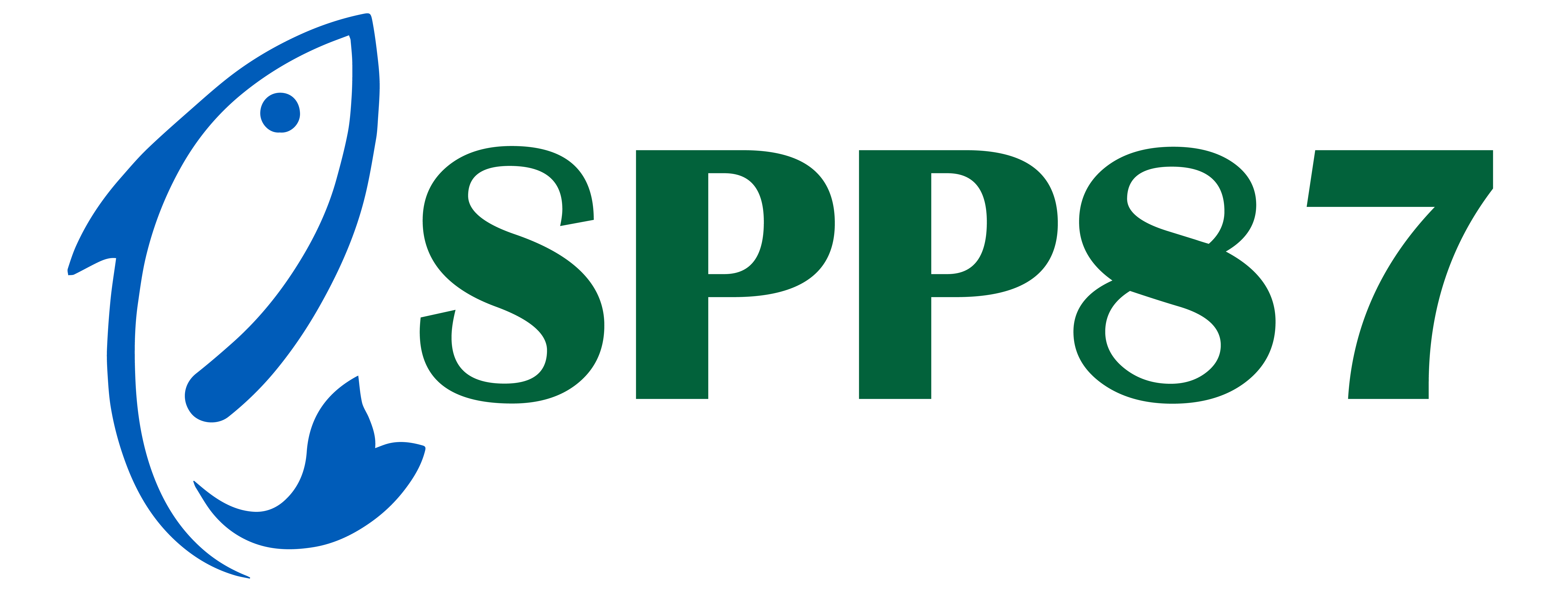 Poisson bleu suivit de "SPP87" écrit en vert